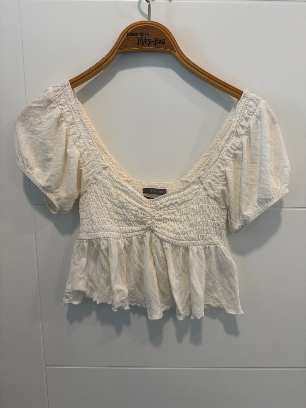 Urban Outfitters Ivory Smocked Peplum Crop Top